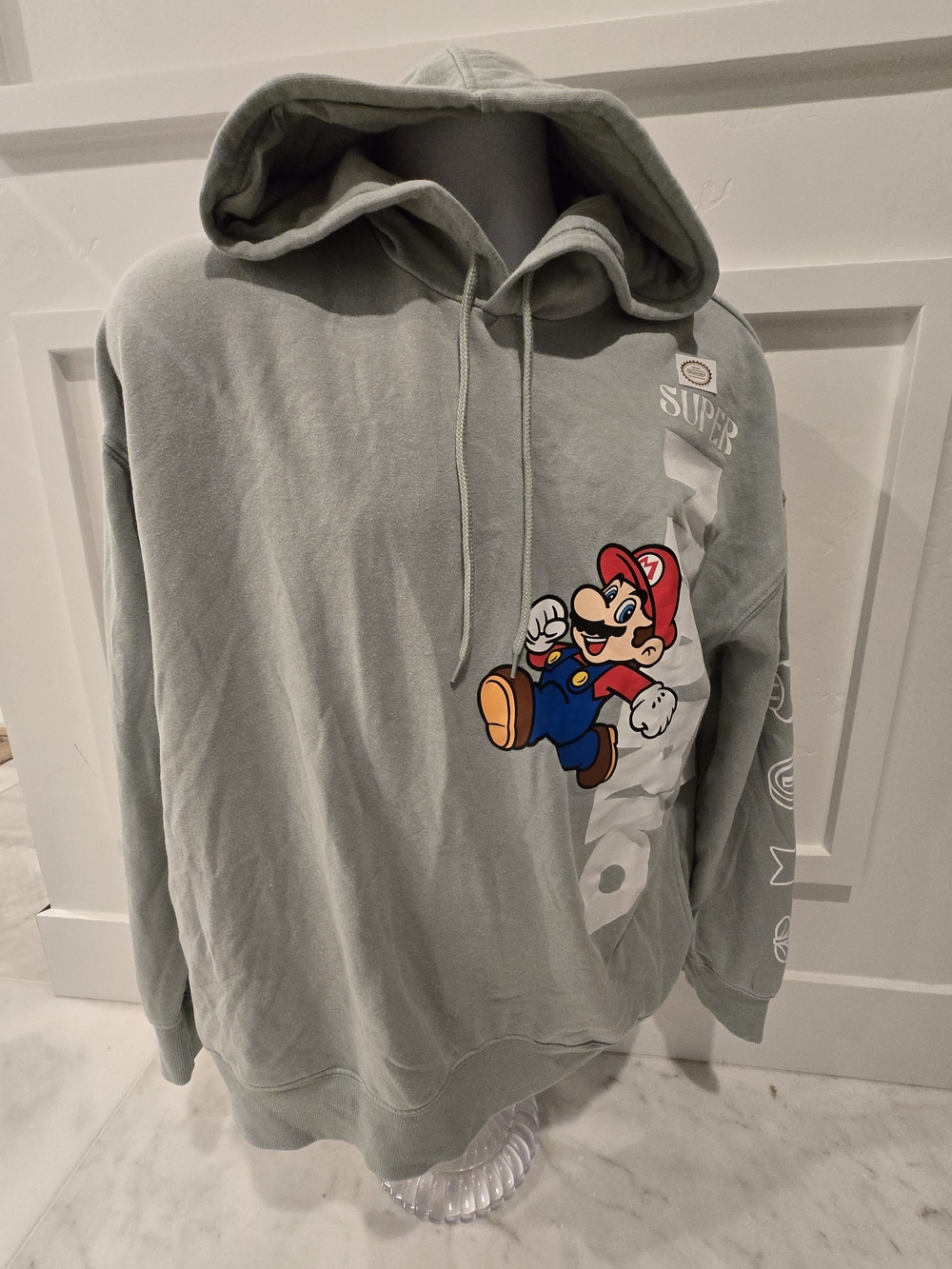Sage Green Super Mario Graphic Hoodie Sweatshirt
